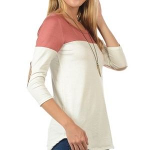 Haute Apparel NWOT color block patch elbow blouse